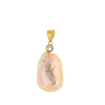 Baroque Freshwater Cultured Pearl Pendant with White Topaz in Gold Tone Sterling Silver (13x18mm)