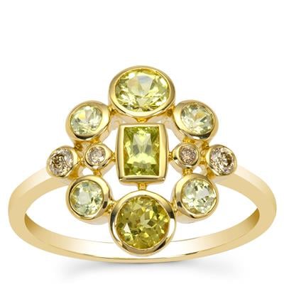 Mali Garnet Ring with Golden Ivory, Champagne Diamonds in 9K Gold 1.25cts