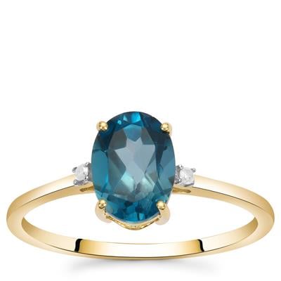 London Blue Topaz & Diamond 9K Gold Ring 