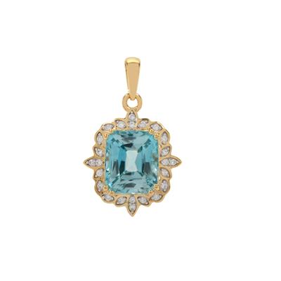 Ratanakiri Blue Zircon Pendant with Diamond in 18K Gold 5.94cts