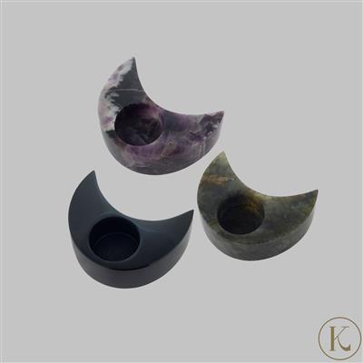 Kimbie Moon Shape Gemstone Tea Light Holder - 3 Gemstone Options Available 1500cts