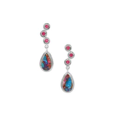 Multi-Colour Oyster Copper Mojave Turquoise Earrings with Mystic Pink Topaz in Sterling Silver 9.85cts