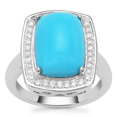 Sleeping Beauty Turquoise Ring with White Zircon in Sterling Silver 6.57cts