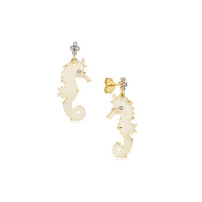 White Chalcedony Earrings with White Zircon in 9K Gold 12cts
