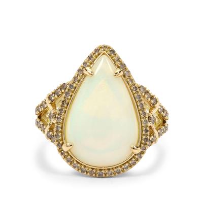 Coober Pedy Opal Ring with Argyle Cognac Diamonds in 18K Gold 3.41cts