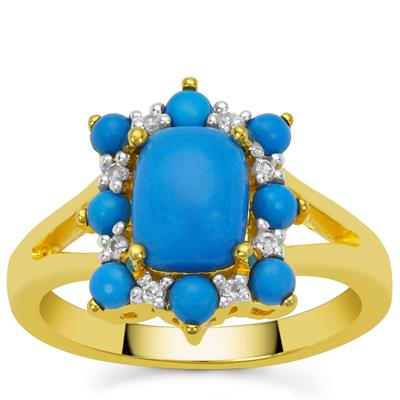 Ceruleite Ring with White Zircon in Gold Plated Sterling Silver 1.70cts