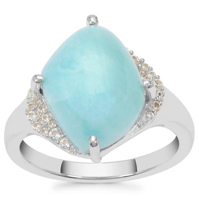 Larimar Ring with White Zircon in Sterling Silver 7cts