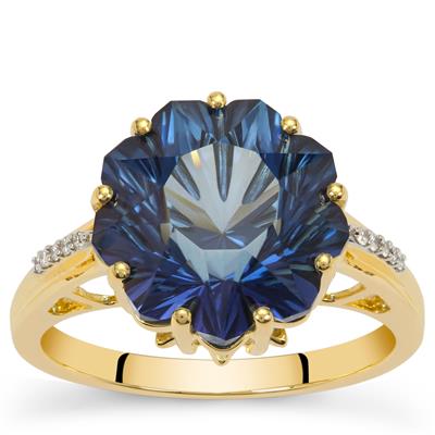 Lehrer Nine Pointed Star Arusha Blue Topaz Ring with Diamonds in 9K Gold 8.55cts