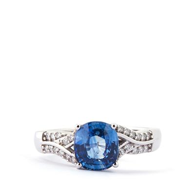 Ceylon Blue Sapphire Ring with Diamond in 18K White Gold 2.57cts