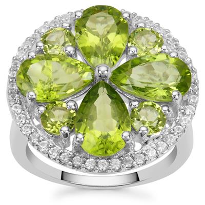 Nanshan Peridot Ring with White Zircon in Sterling Silver 7.35cts