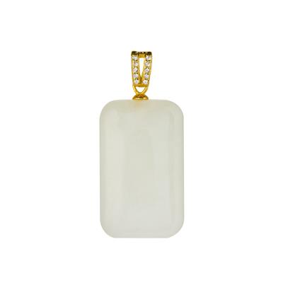 Khotan Mutton Fat Jade Pendant with White Topaz in Gold Tone Sterling Silver 35.06cts