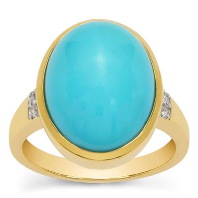 Sleeping Beauty Turquoise Ring with White Zircon in Gold Plated Sterling Silver 7.50cts