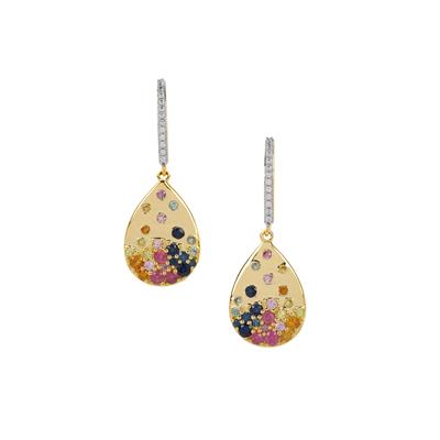 Confetti Multi Colour Sapphire Earrings with White Zircon in 9K Gold 1.65cts