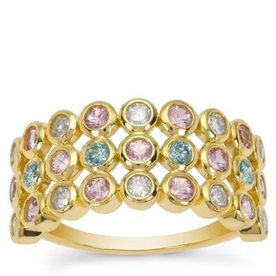 Pink Sapphire &  Ice Blue, White Diamond Ring in 9K Gold 1.20cts