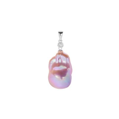 Baroque Lavender Pearl Pendant with White Topaz in Sterling Silver (24mm x 16mm)