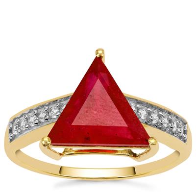 Malagasy  Ruby Ring with White Zircon in 9K Gold 3.40cts