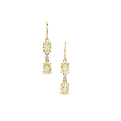 Minas Novas Hiddenite Earrings with Diamond in 9K Gold 4.40cts