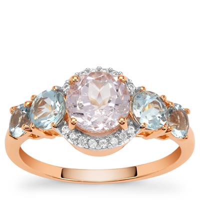 Minas Gerais Kunzite, Santa Maria Aquamarine Ring with White Zircon in 9K Rose Gold 2.90cts