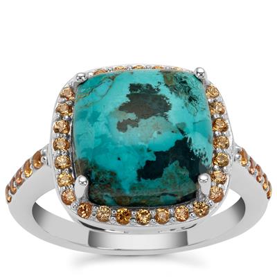 Congo Chrysocolla Ring with Nigerian Orange Sapphire in Sterling Silver 6.95cts