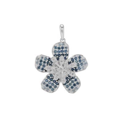Ombre Floral Fiore Thai Sapphire Pendant with White Zircon in Sterling Silver 1cts