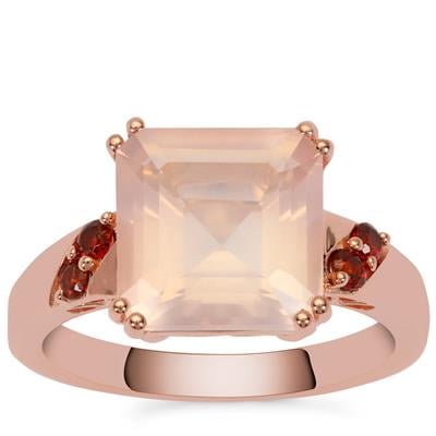 Rose Quartz Ring with Rajasthan Garnet in Rose Gold Plated Sterling Silver 4.80cts