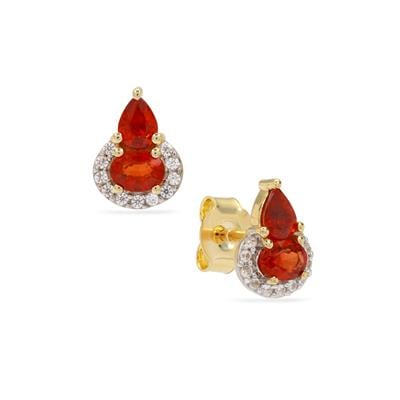 Songea Red Sapphire Earrings with White Zircon in 9K Gold 1ct