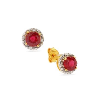 Malagasy Ruby Earrings with Diamonds in Gold Plated Sterling Silver 3.20cts