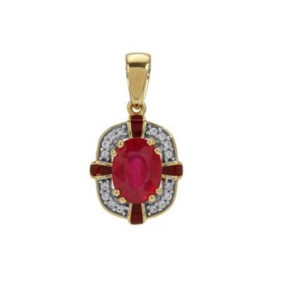Malagasy Ruby Pendant with White Zircon in Gold Plated Sterling Silver 2cts