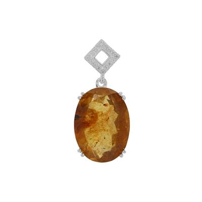 Caribbean Amber Pendant with White Zircon in Sterling Silver 4.05cts