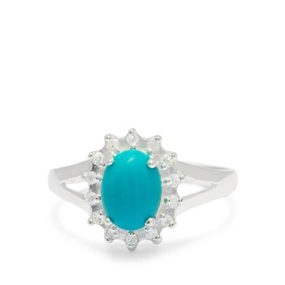 Sleeping Beauty Turquoise Ring with White Zircon in Sterling Silver 1.48cts