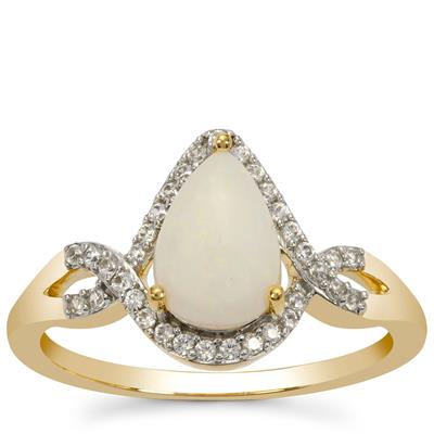 Coober Pedy Opal Ring with White Zircon in 9K Gold 1ct