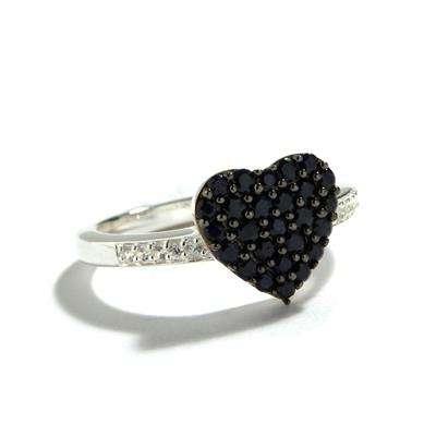 Burmese Black Sapphire Ring with White Zircon in Sterling Silver 0.90cts