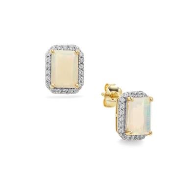 Ethiopian Opal Earrings with White Zircon in 9K Gold 1.45cts