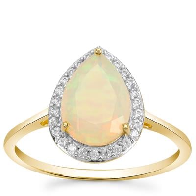 Ethiopian Opal Ring with White Zircon in 9K Gold 1.55cts