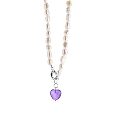 Amethyst Necklace with Kaori Cultured Pearl in Sterling Silver
