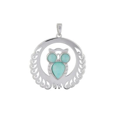 Natural Amazonite Owl Pendant in Sterling Silver 4cts
