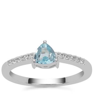 Swiss Blue Topaz Ring with White Zircon in Sterling Silver 0.65ct