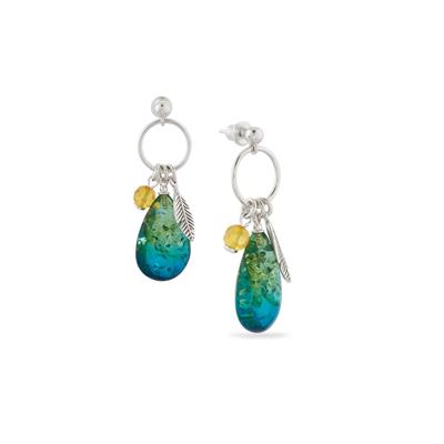Baltic Ocean Blue Amber Earrings with Champagne Amber in Sterling Silver