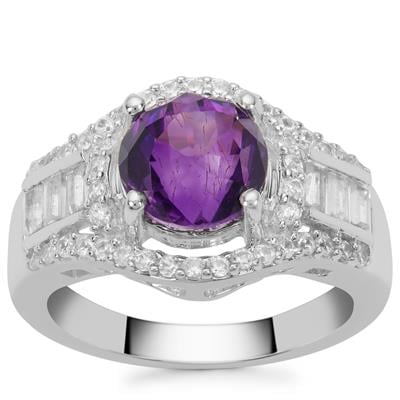 Moroccan Amethyst Ring with White Zircon in Sterling Silver 3.55cts