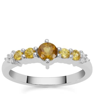 Ambilobe Sphene Ring with White Zircon in Sterling Silver 0.70ct