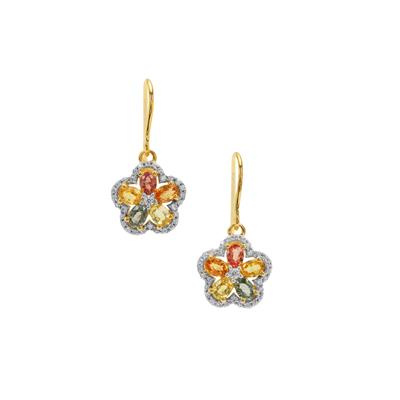Songea Multi Sapphire Earrings with White Zircon in Gold Plated Sterling Silver 2.85cts