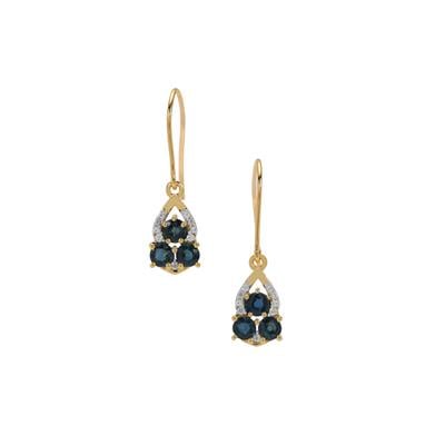 Nigerian Blue Sapphire Earrings with White Zircon in 9K Gold 1.90cts