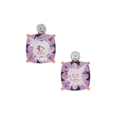 Lehrer Quasar Cut Rose De France Amethyst Earrings with White Zircon in 9K Rose Gold 3.05cts