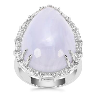 Blue Lace Agate Ring with White Zircon in Sterling Silver 17.64cts