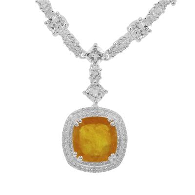 Yellow Sapphire Necklace with White Zircon in Sterling Silver 20cts