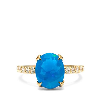 Ethiopian Paraiba Blue Opal Ring with White Zircon in 9K Gold 2.63cts