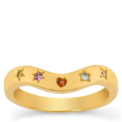 Rajasthan Garnet Ring with Multi Gemstone in Gold Plated Sterling Silver 0.10ct