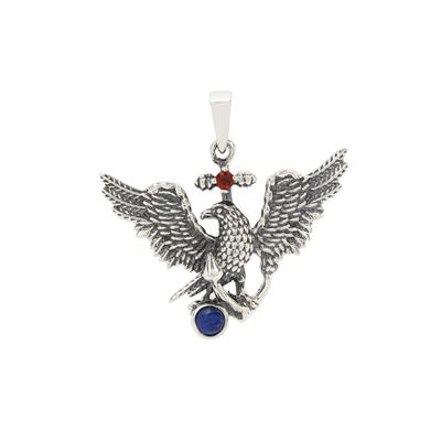 Rajasthan Garnet & Sar-i-Sang Lapis Lazuli Oxidised Sterling Silver Eagle Pendant ATGW 0.19ct
