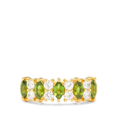Chrome Diopside Ring with White Zircon in Vermeil 1.57cts