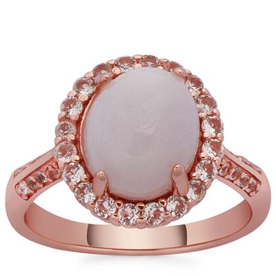 Type A Lavender Jadeite Ring with White Topaz in Rose Gold Tone Sterling Silver 3.70cts